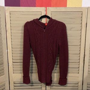 Mossimo Women’s M Double Knitted Maroon Red Hoodie w/ zipper & belts